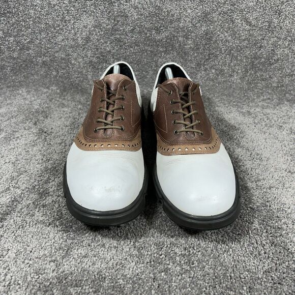 Ecco Hydromax Classic Oxford Men\'s Size 45 White Brown Leather Golf Shoes Used main image 9